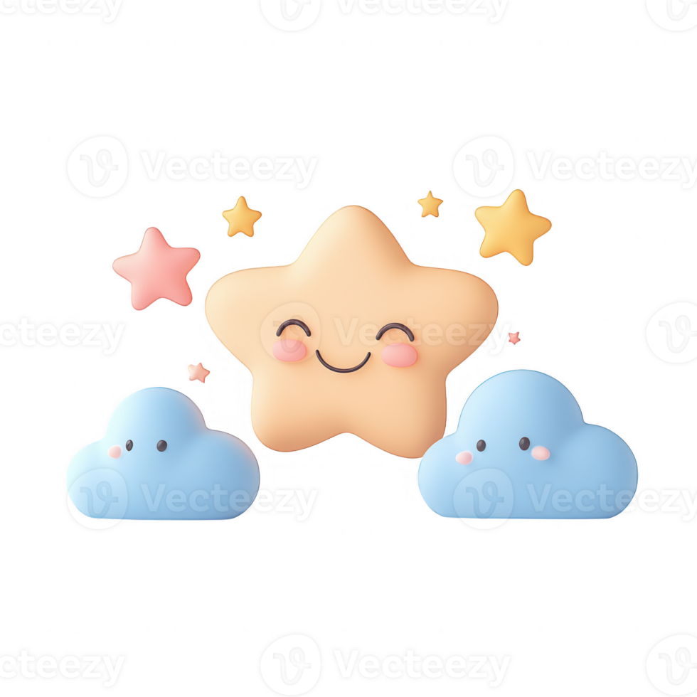 Cute star and cloud characters with a joyful expression for playful designs. png