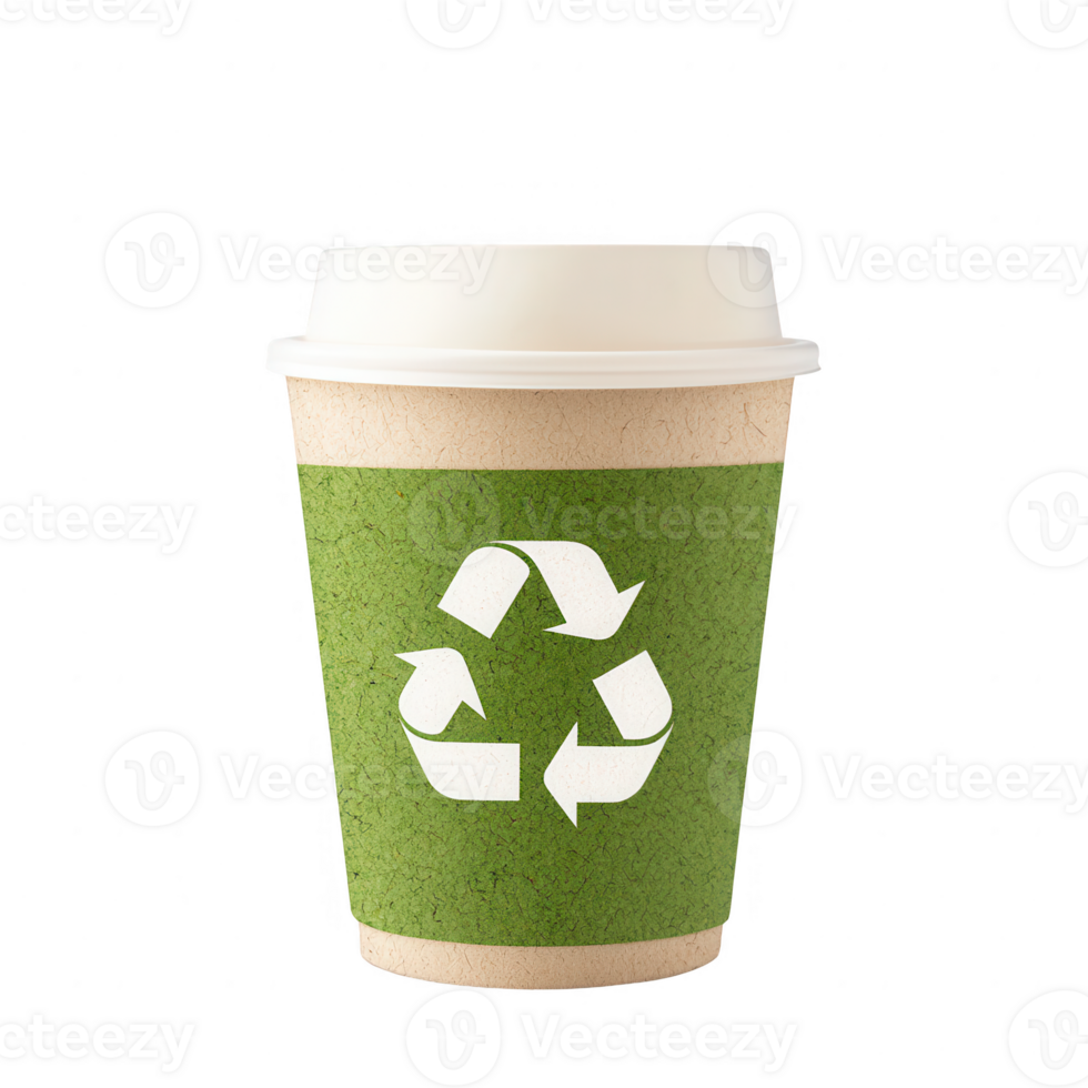 Eco-friendly coffee cup featuring a recycling symbol for sustainable habits. png