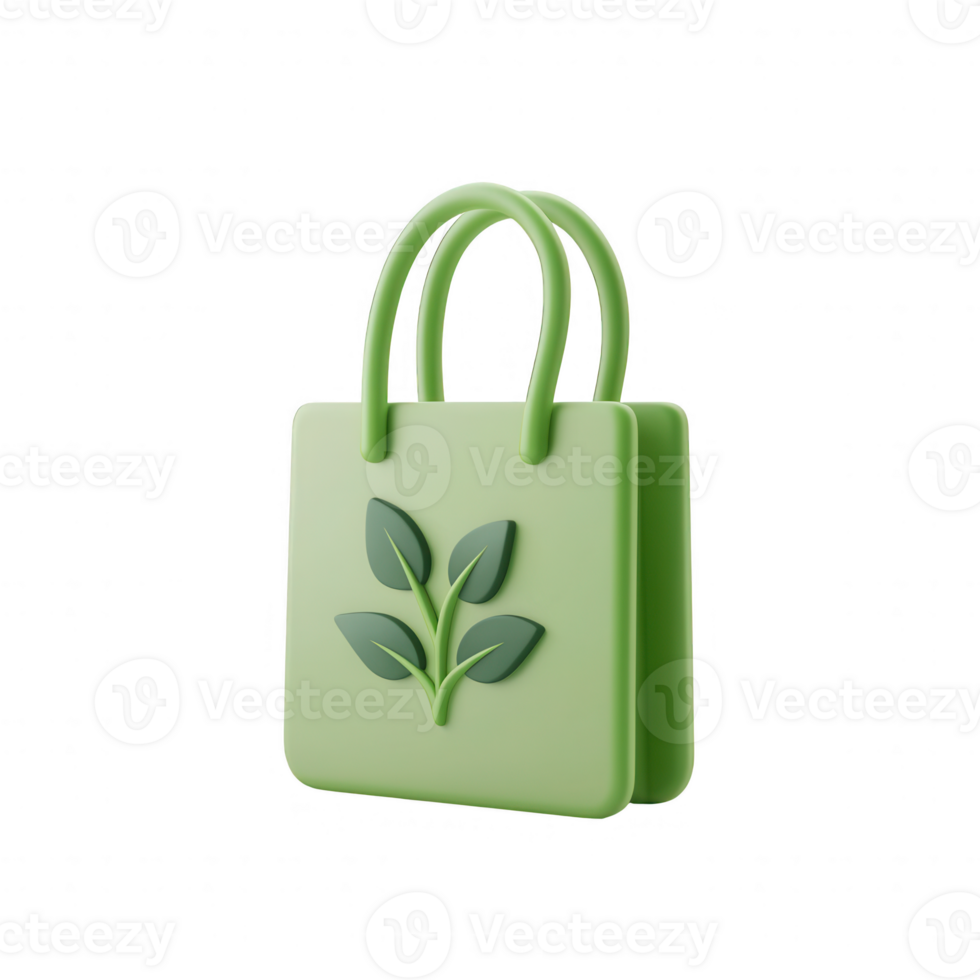 Eco-friendly shopping bag design with green leaves for sustainable lifestyle choices. png