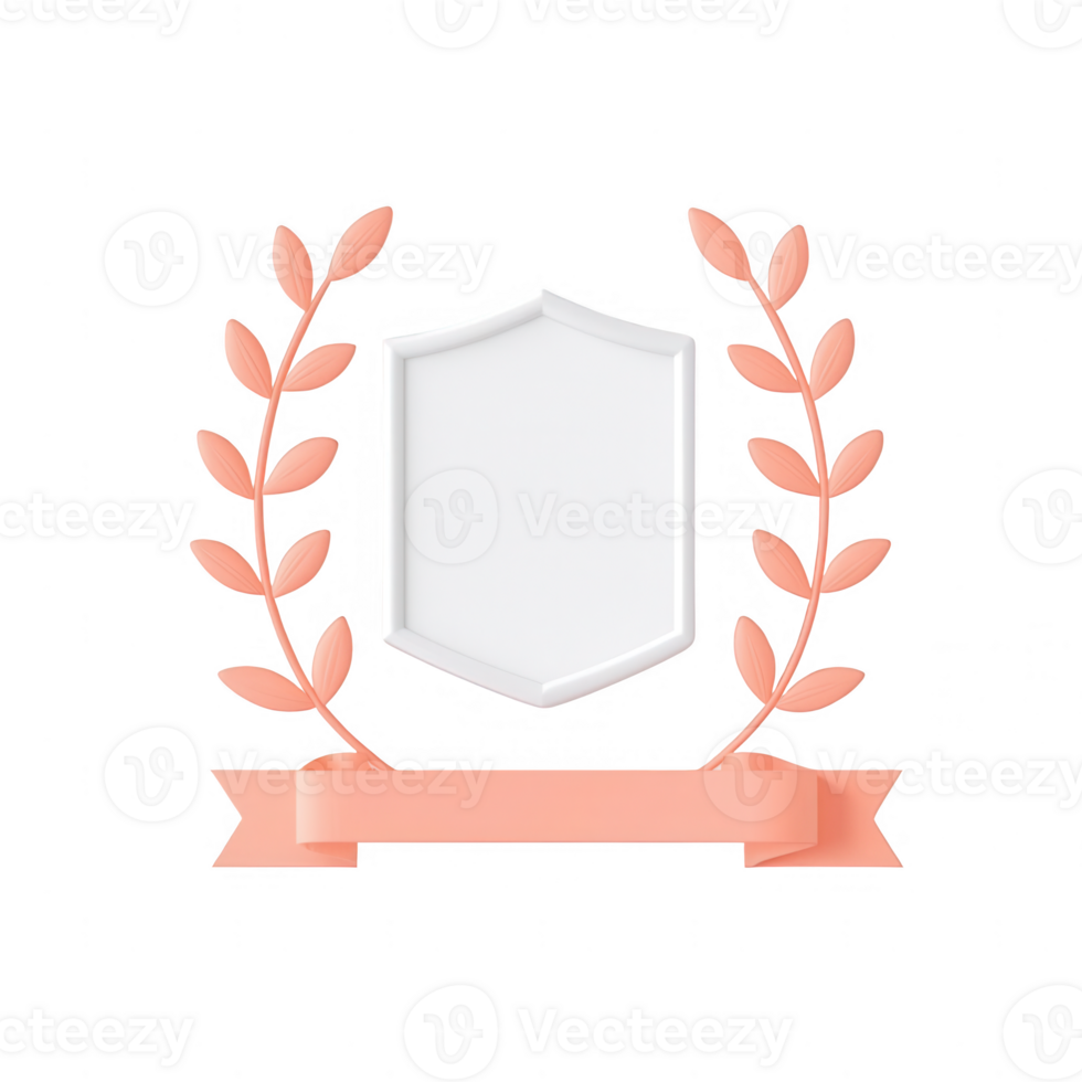 Elegant award badge with laurel branches and a blank shield for customization. png