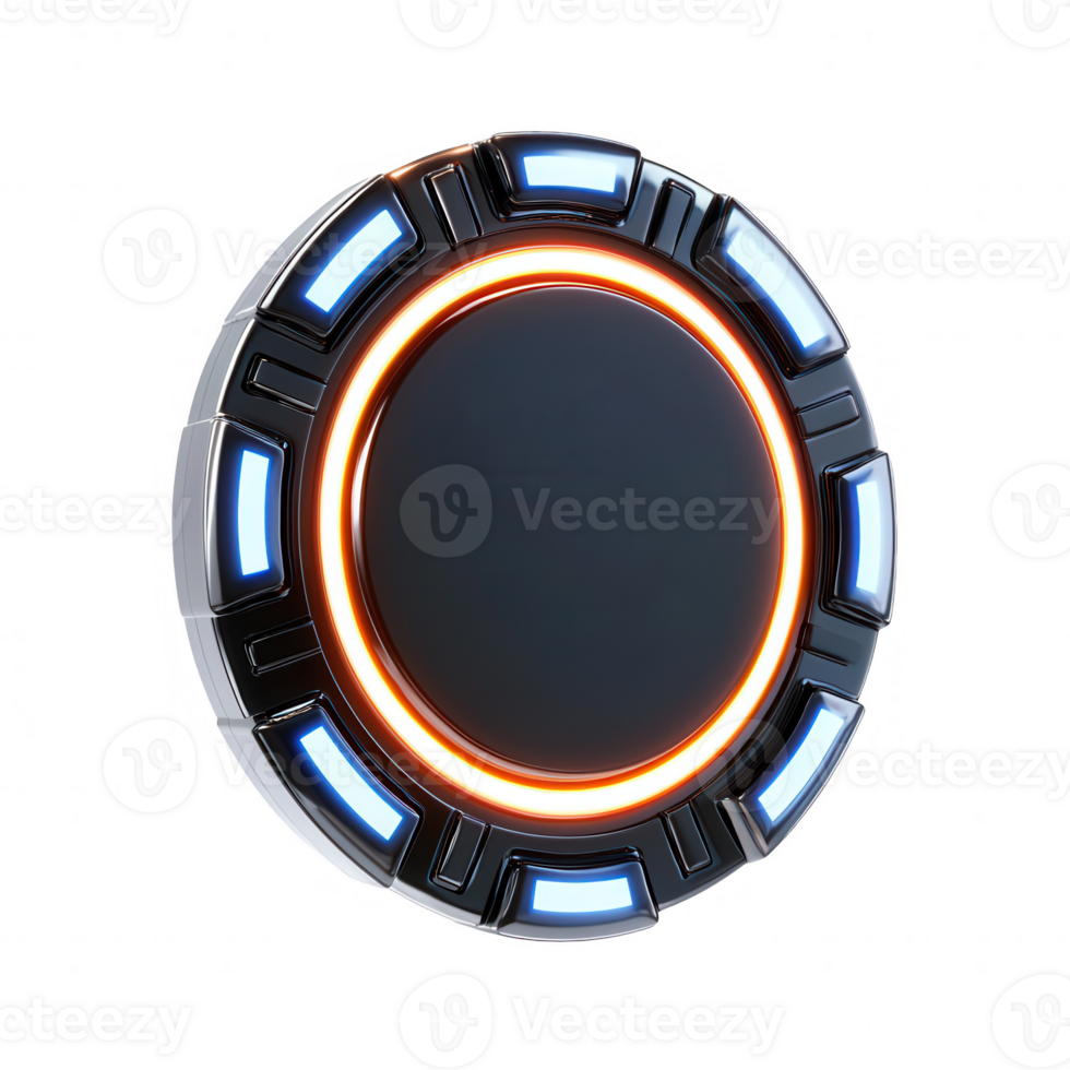 Futuristic circular interface design with glowing elements and sleek surface. png
