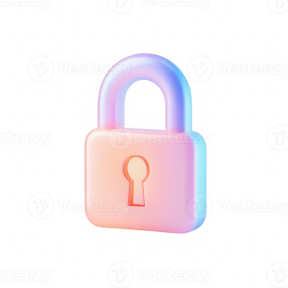 Modern 3D lock icon with a gradient design for security concepts. png