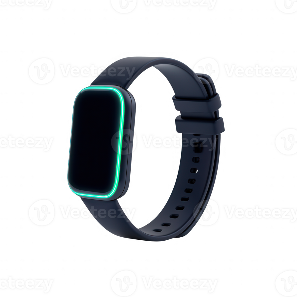 Modern fitness tracker with a sleek design and vibrant display for activity monitoring. png