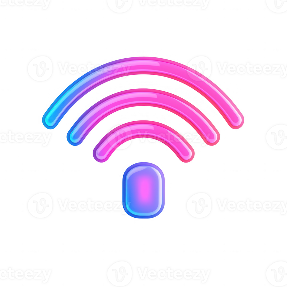 Modern wireless signal icon in vibrant pink and blue colors, symbolizing connectivity. png