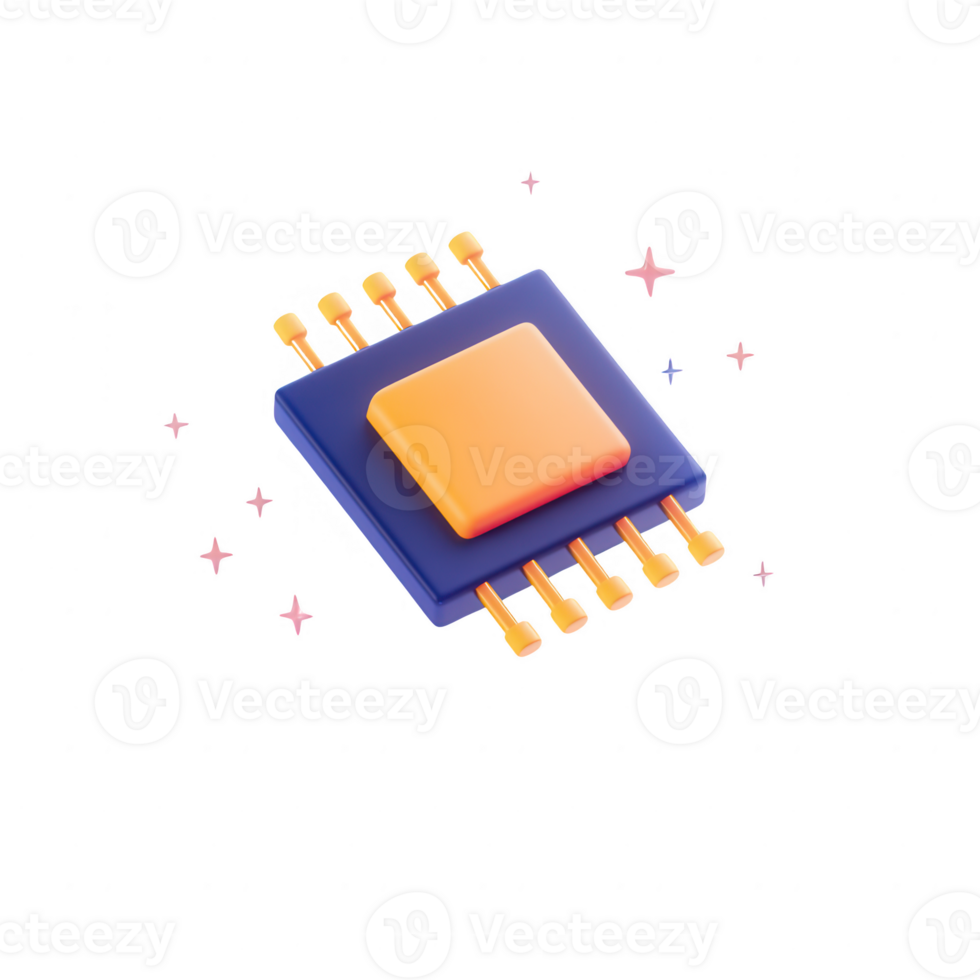 Stylish microchip design with vibrant colors and glow effects for modern tech applications. png
