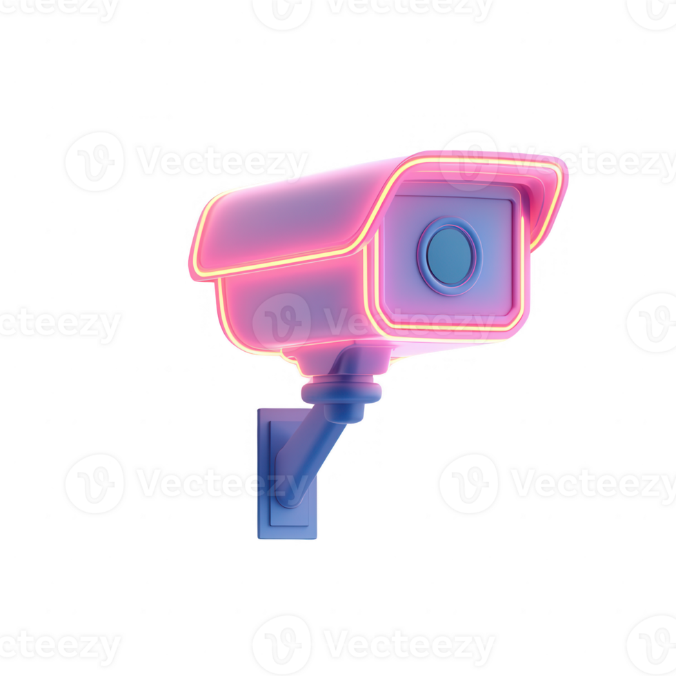 Stylish neon security camera for modern surveillance systems. png
