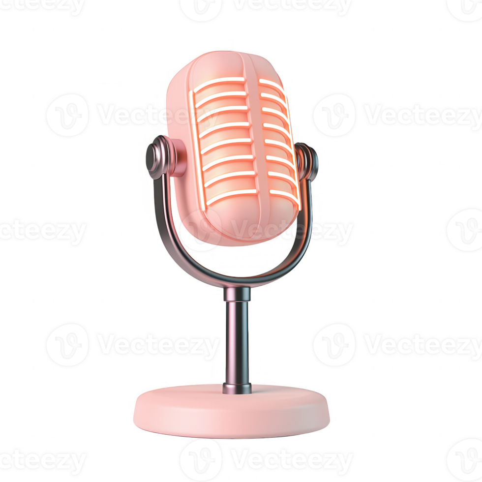 Stylish pink microphone set against a plain background for audio and podcasting. png