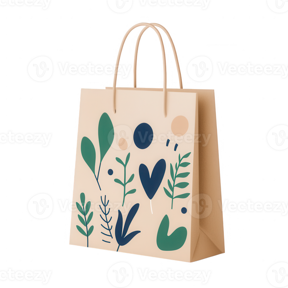 Stylish paper bag with botanical prints perfect for eco-friendly shopping. png