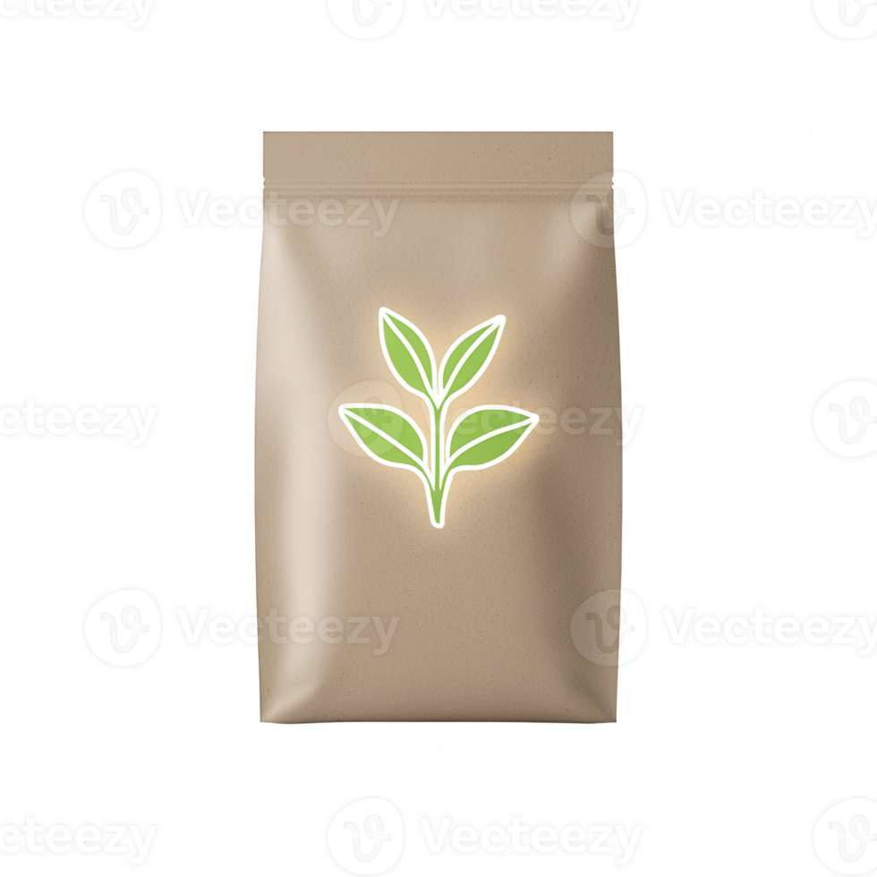 Stylish packaging design featuring a green leaf logo on a simple bag. png