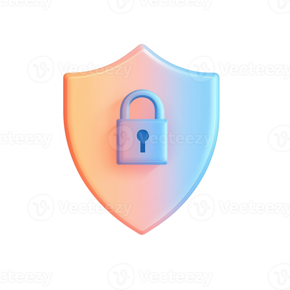 Stylized shield icon with a lock symbol representing security and protection. png