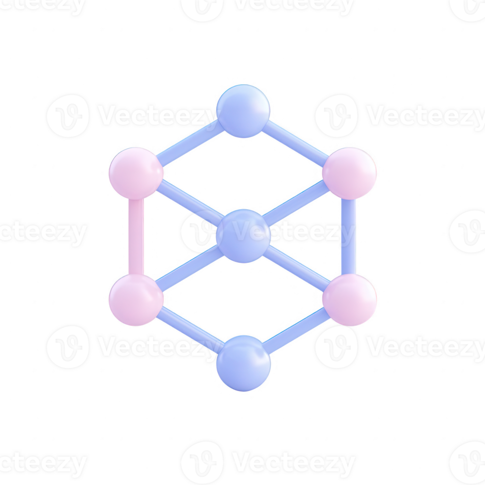 Stylized molecular structure illustration with pastel colors and geometric design. png