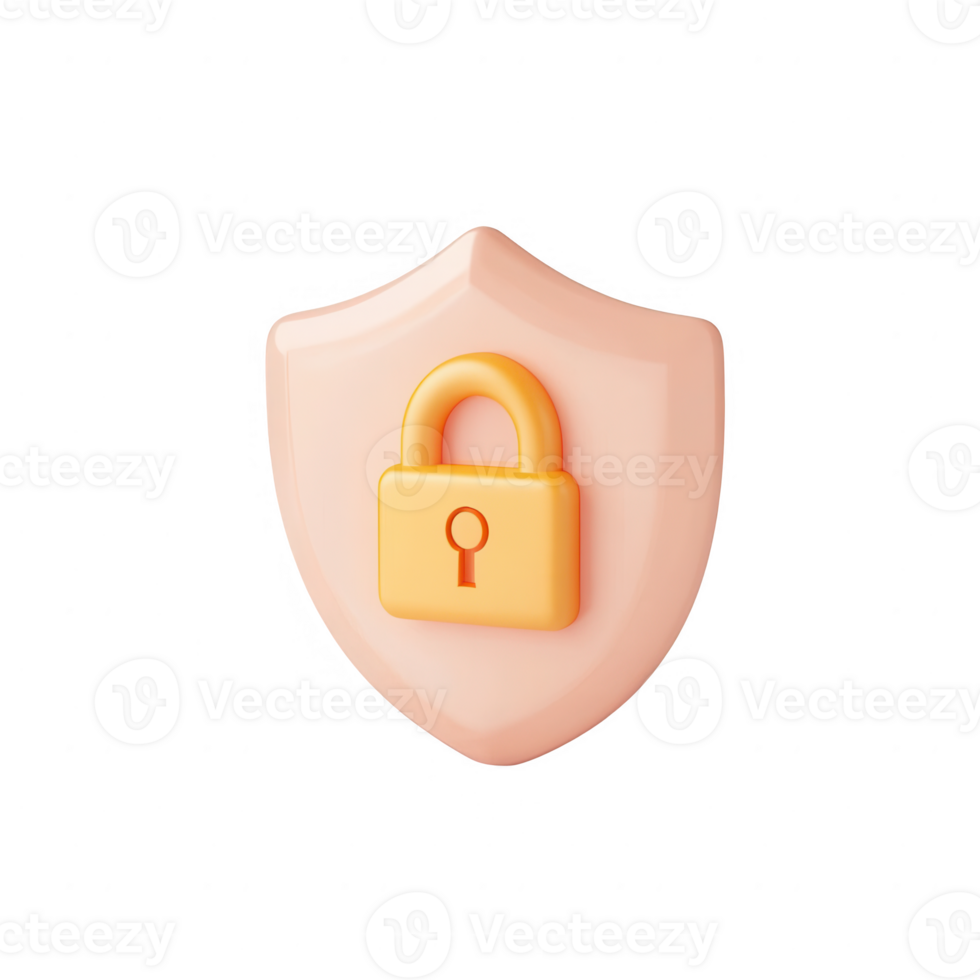 Stylized shield with a padlock representing cybersecurity and digital protection. png