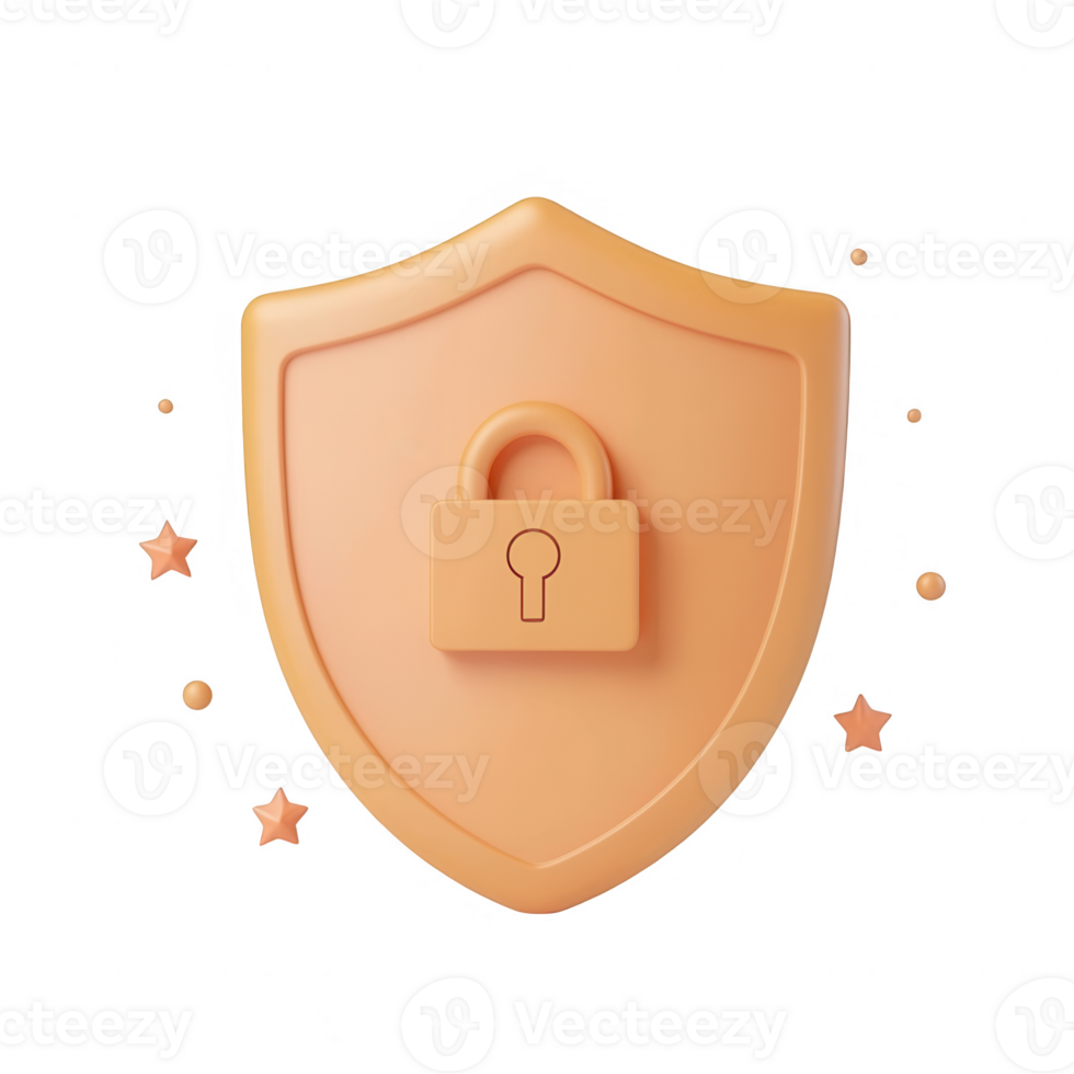 Stylized shield with a lock symbol, representing digital security and protection. png