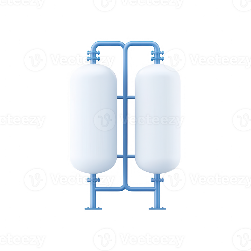 Two cylindrical tanks with a blue frame, ideal for industrial applications. png