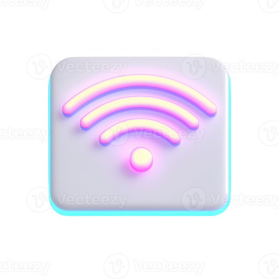 Vibrant 3D illustration of a wireless signal icon glowing in neon colors. png