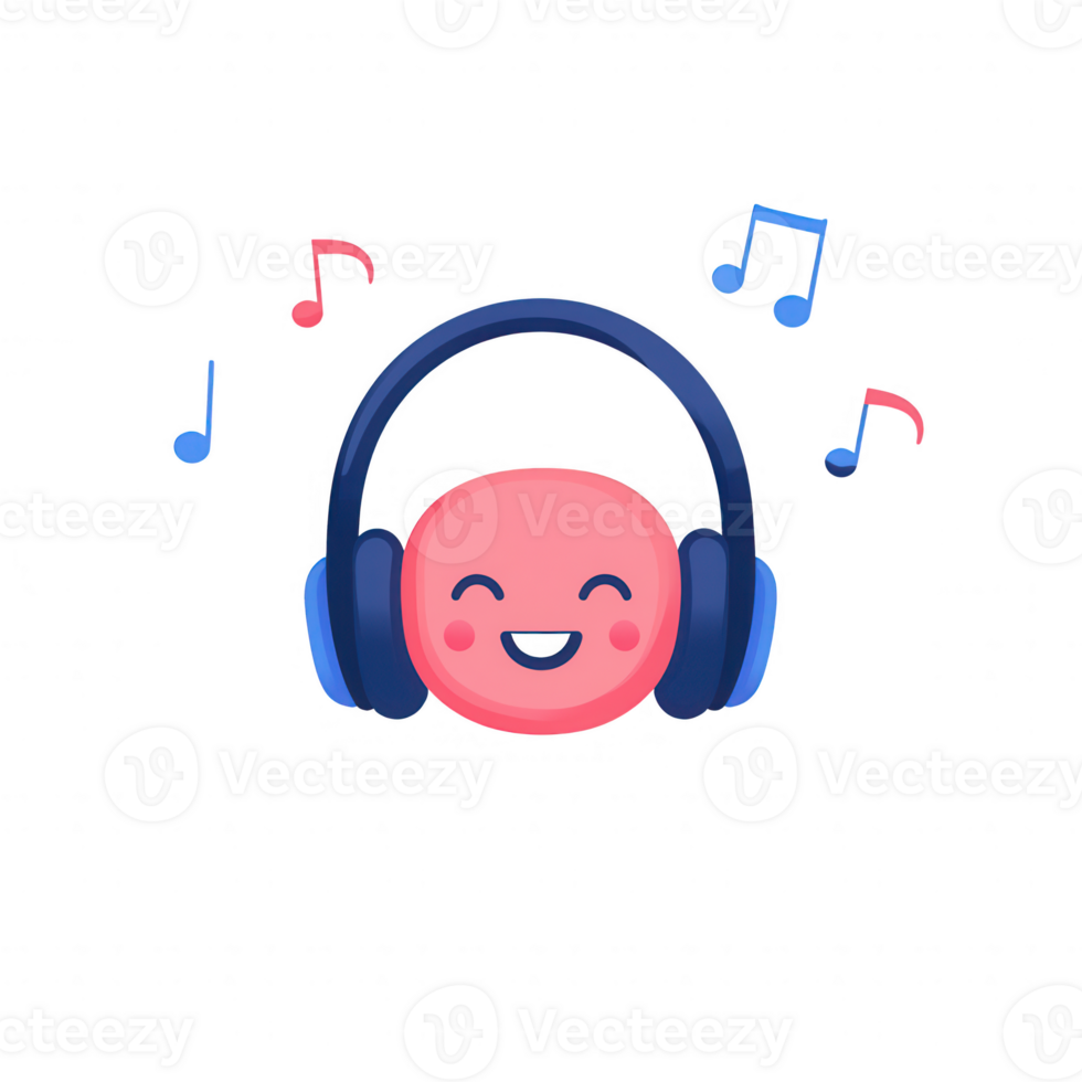 A cheerful cartoon character wearing headphones, enjoying music with musical notes. png