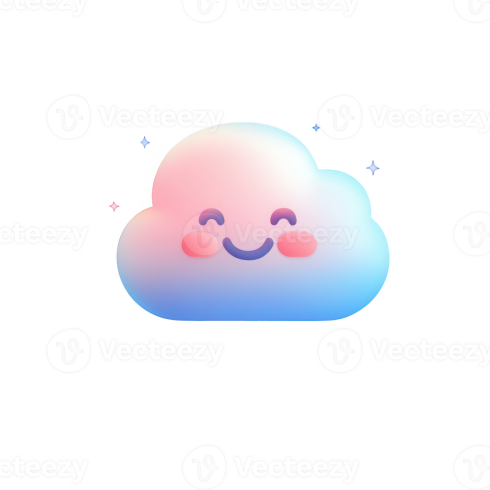A cheerful cartoon cloud illustration with a smile, conveying happiness and positivity. png