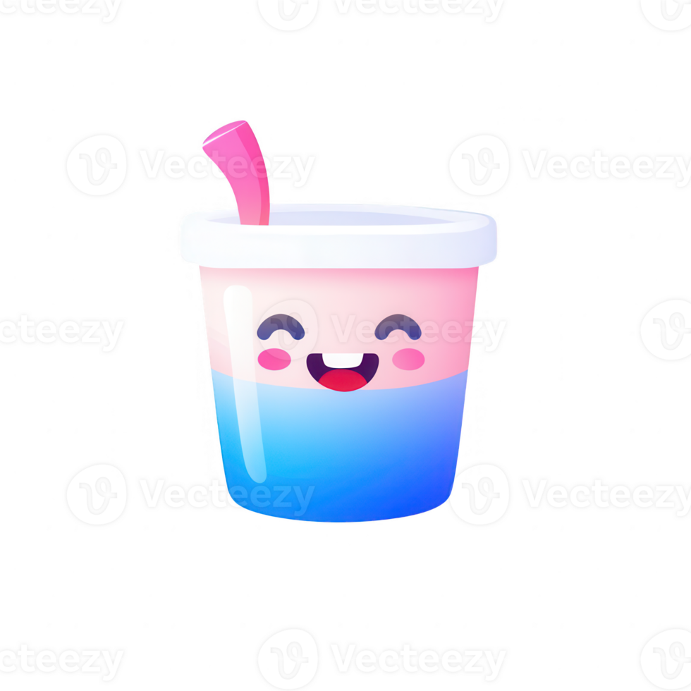 A cheerful cartoon drink cup with a smiling face and colorful layers. png