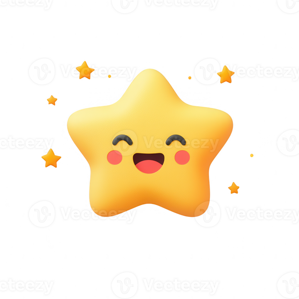 A cheerful cartoon star with a smiling face and surrounding sparkling stars. png