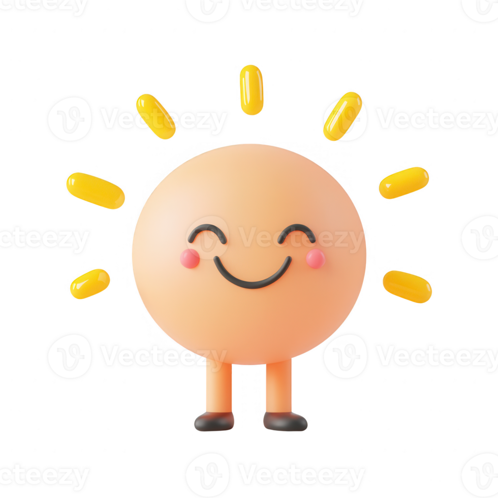 A cheerful cartoon sun character radiating positive energy and warmth. png