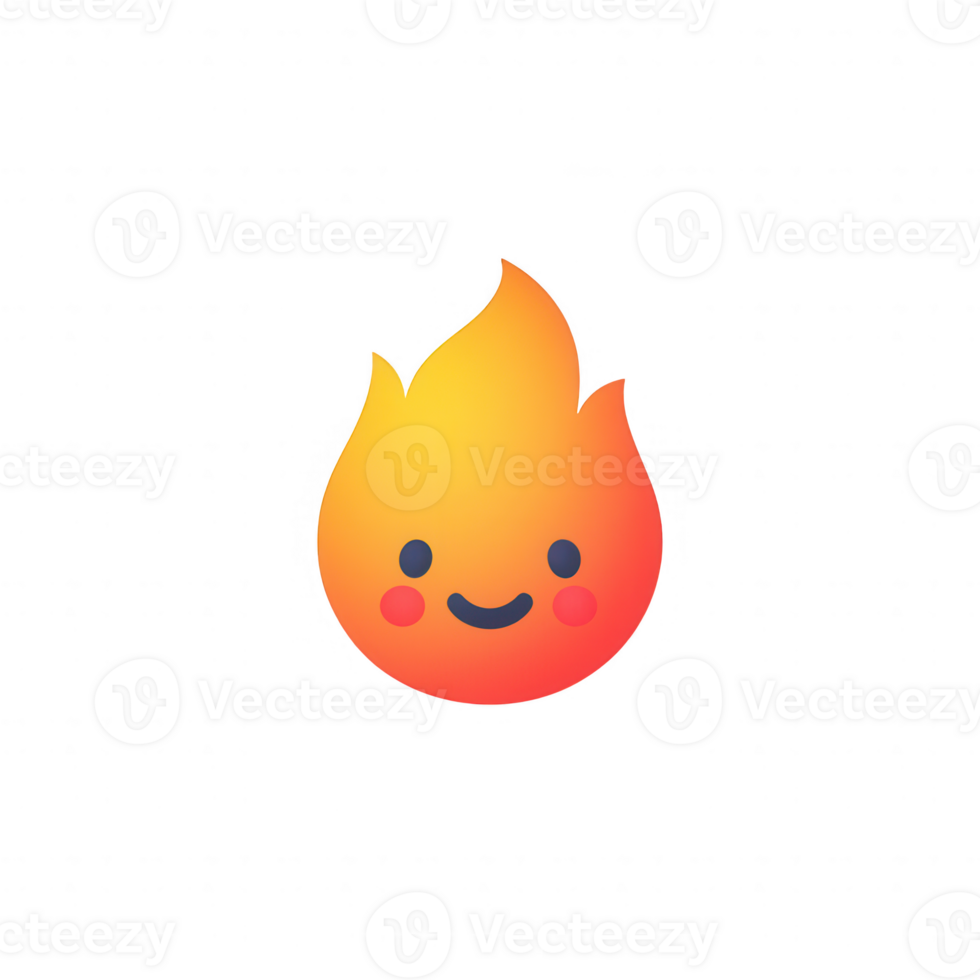 A cheerful flame icon with a friendly face, perfect for creative projects. png