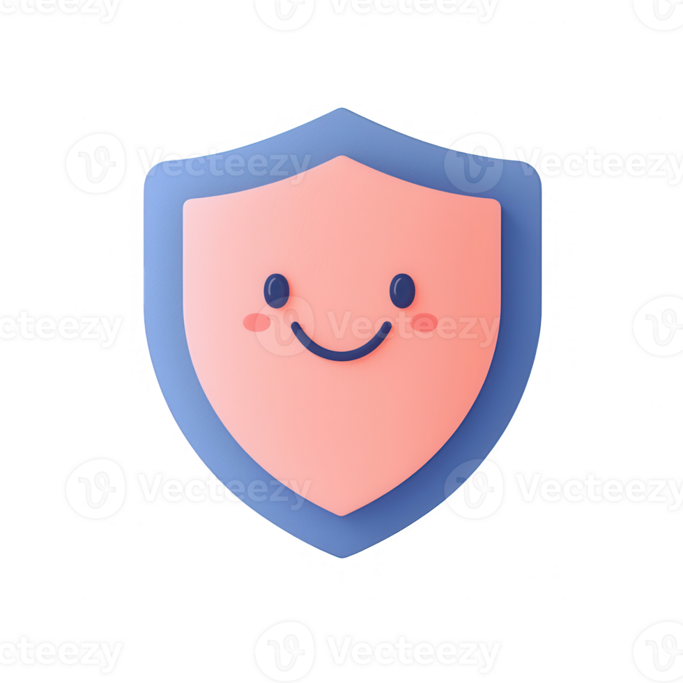 A cheerful shield icon symbolizing protection and security in a friendly style. png