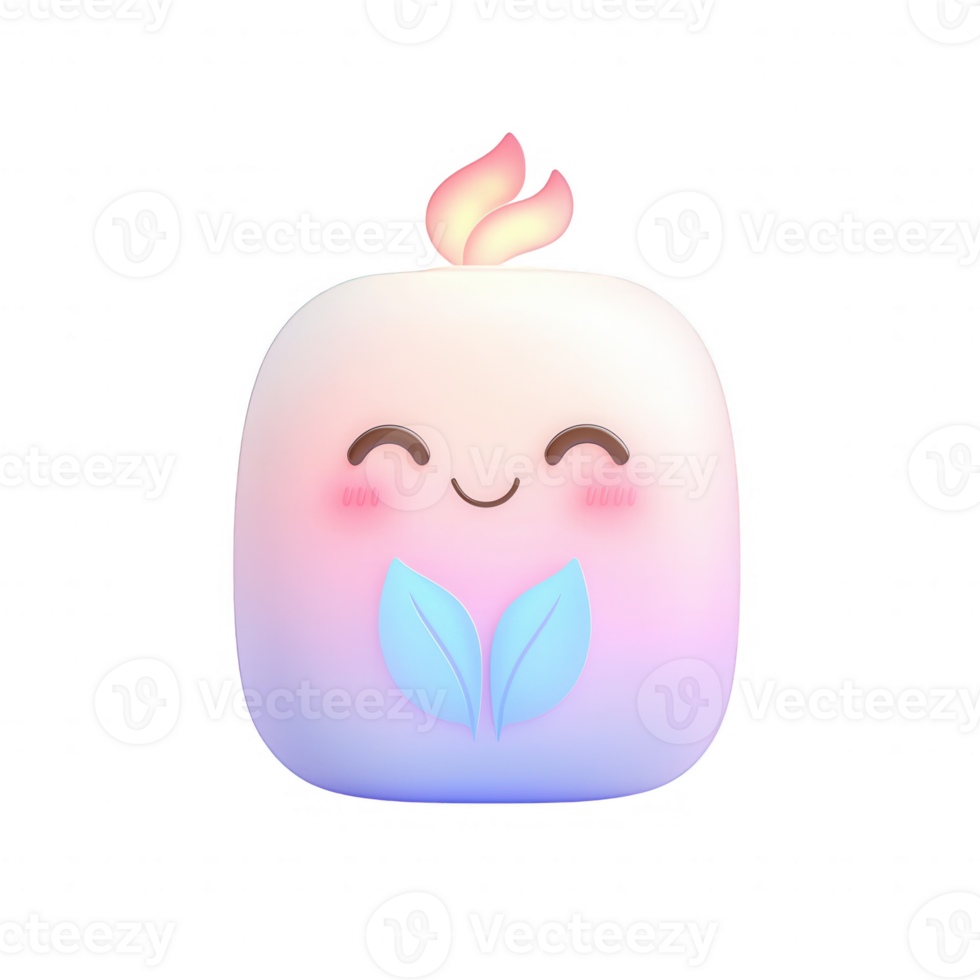 A cheerful, cute character with a leaf design, radiating warmth and positivity. png