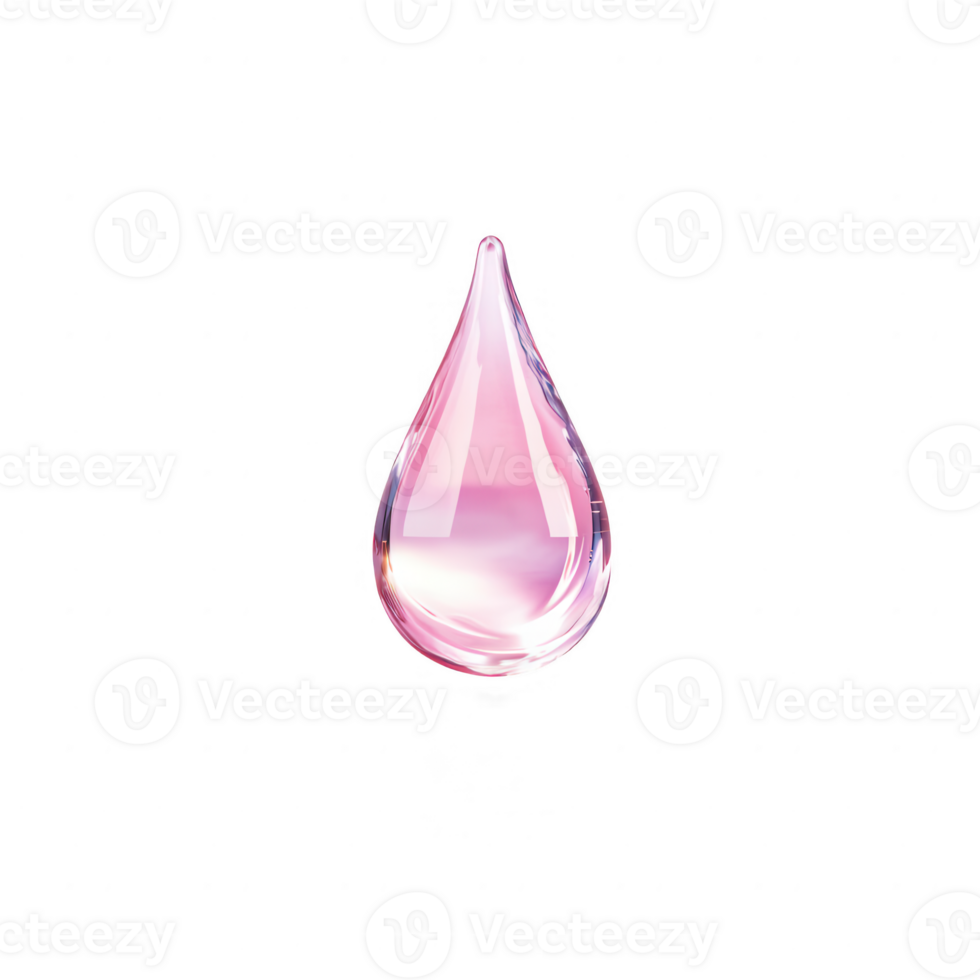A clear pink droplet isolated against a black background, symbolizing freshness. png