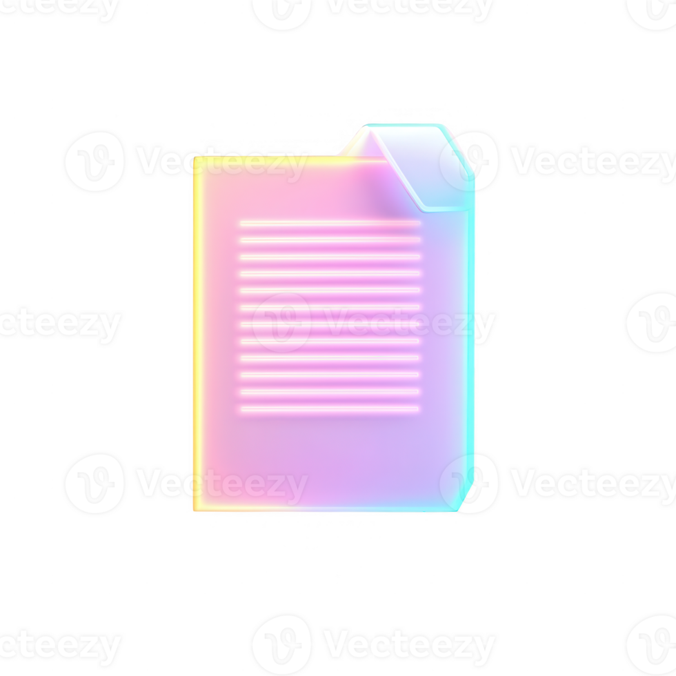 A colorful, glowing document icon representing digital information and creativity. png
