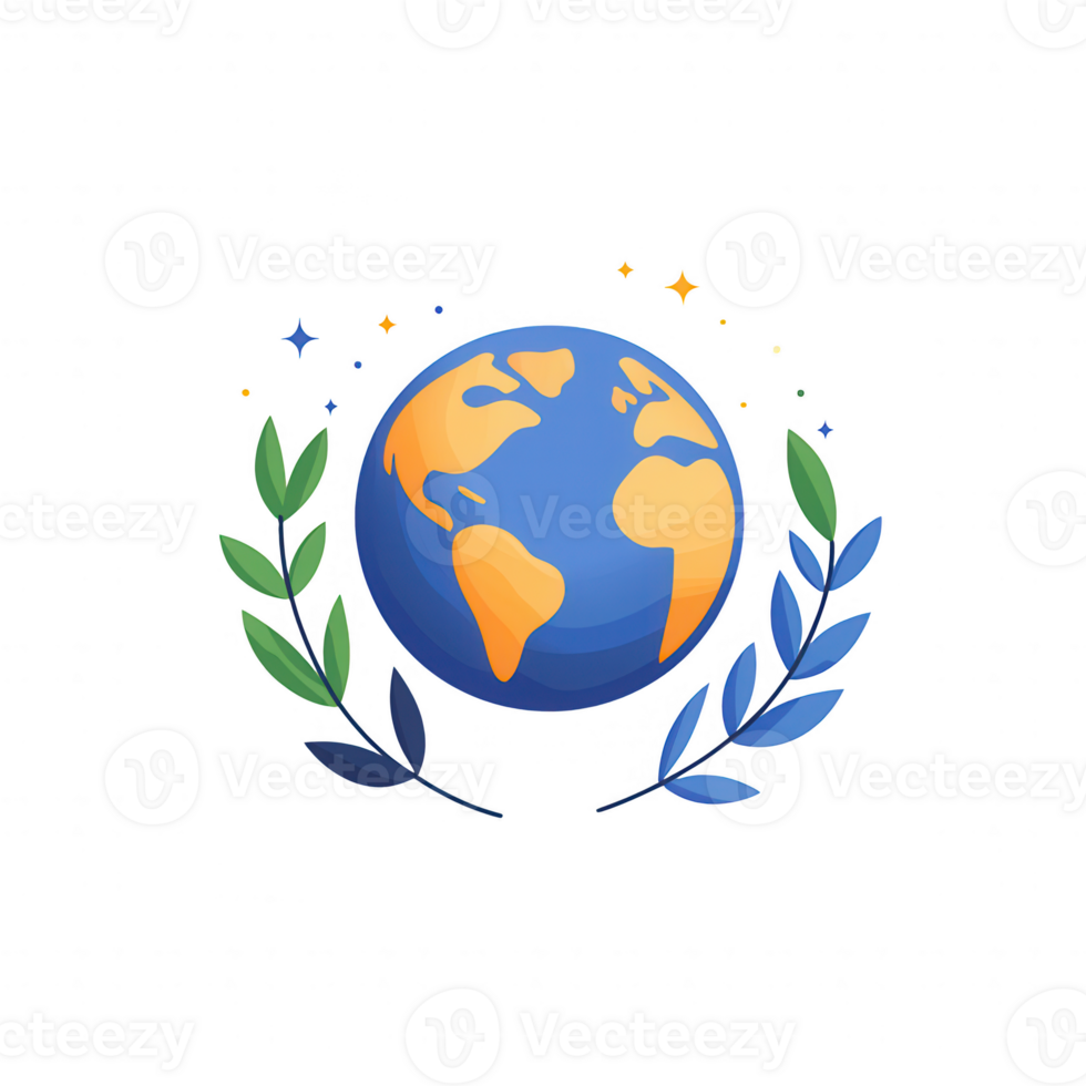 A colorful illustration of the Earth surrounded by leaves, symbolizing environmental care. png