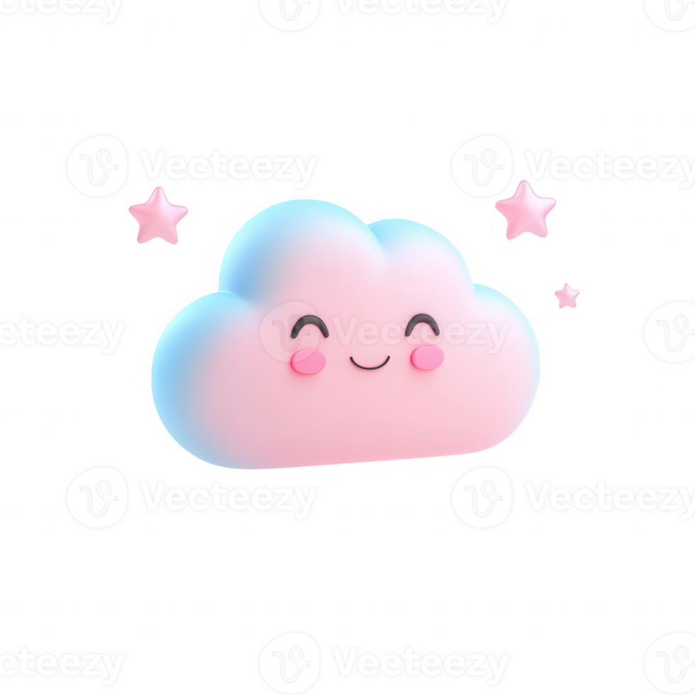 A cute, smiling cloud surrounded by sparkling stars in a whimsical design. png