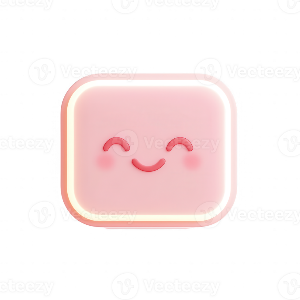 A cute smiling face icon with a soft pink design and glowing outline. png
