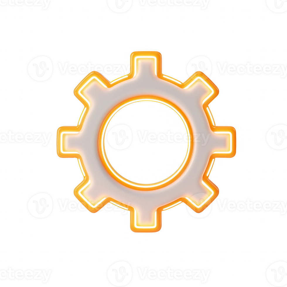 A simple gear icon designed in a modern, sleek style with glowing edges. png