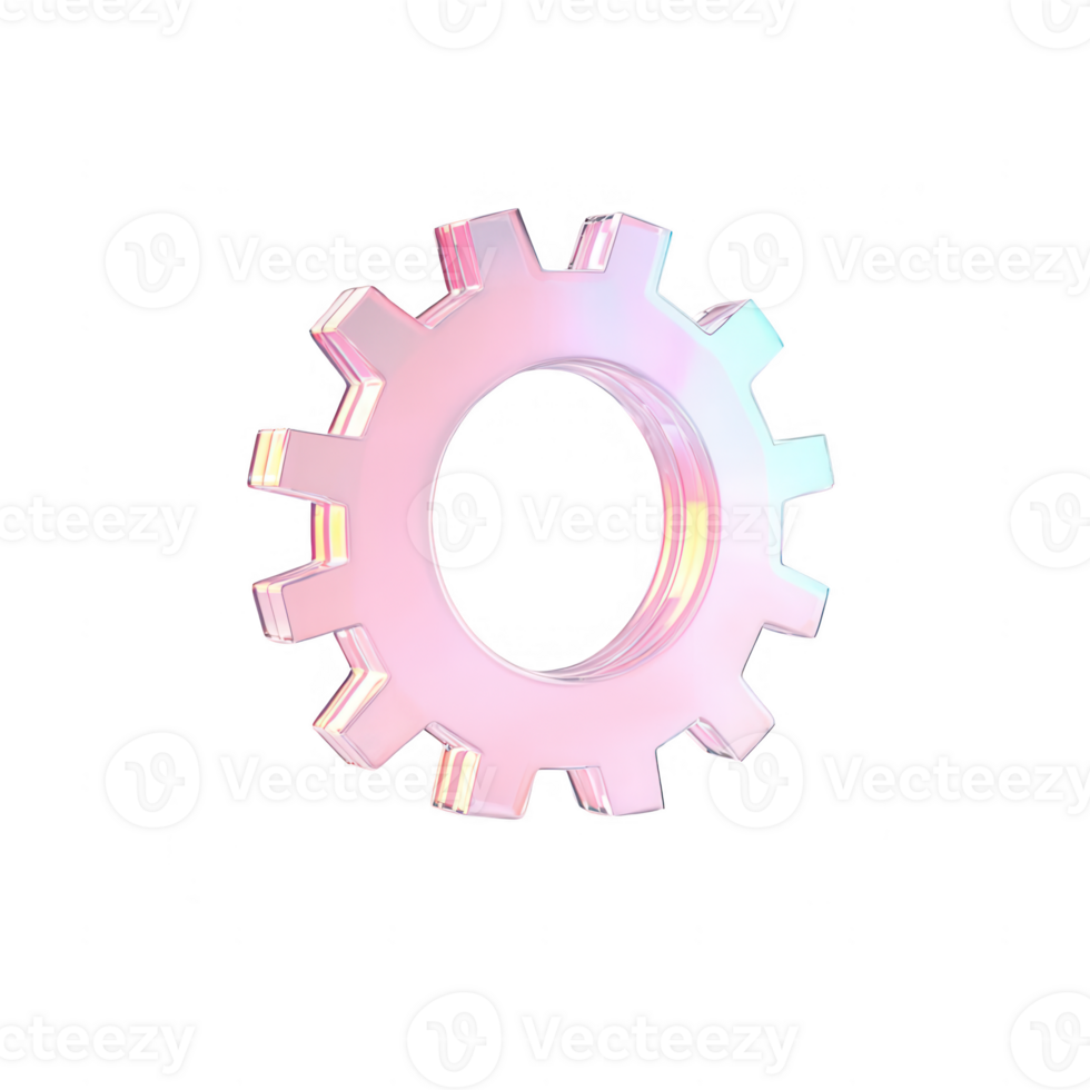 A sleek, modern gear icon, showcasing a vibrant, iridescent design. png
