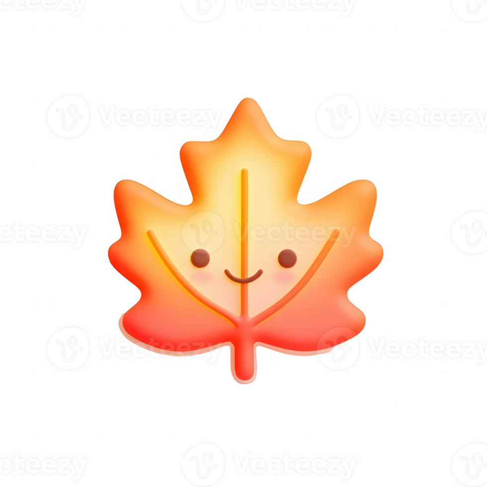 A vibrant, cheerful leaf character with a smiling face in warm autumn colors. png