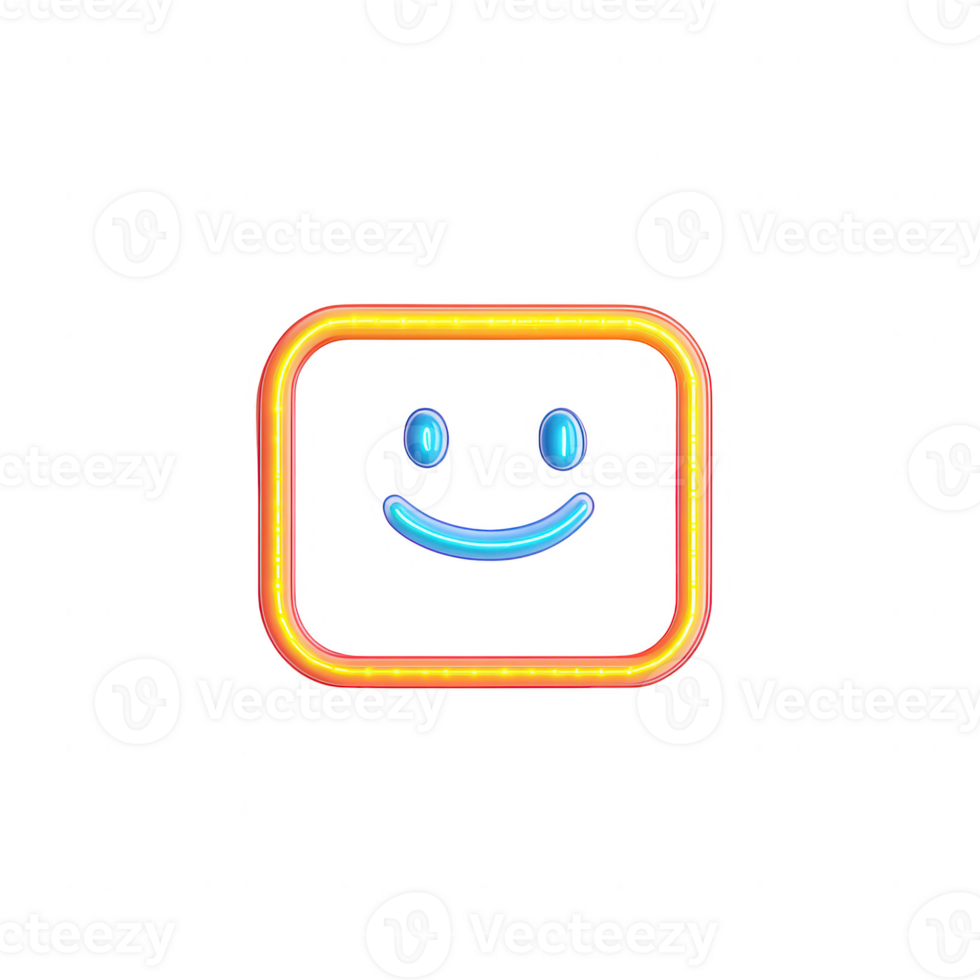A vibrant neon smiley face icon on a black background, conveying positivity and joy. png