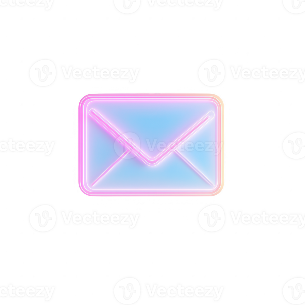 A vibrant neon envelope icon representing communication and digital messaging. png
