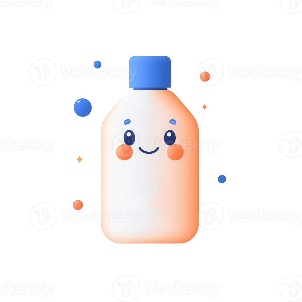 Cute cartoon milk bottle with a smiling face and cheerful bubbles. png