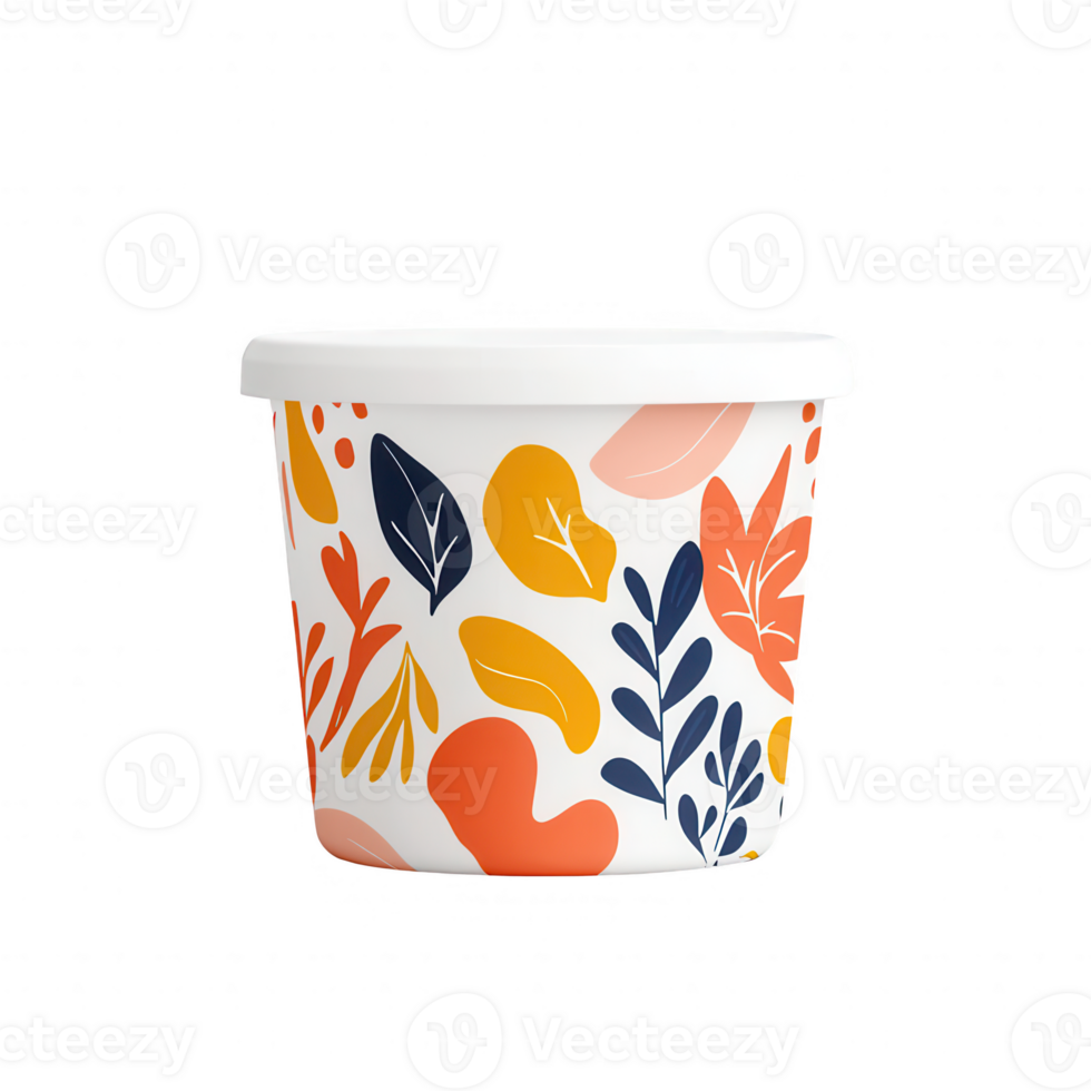 Colorful decorative pot featuring vibrant leaves and floral patterns for home decor. png