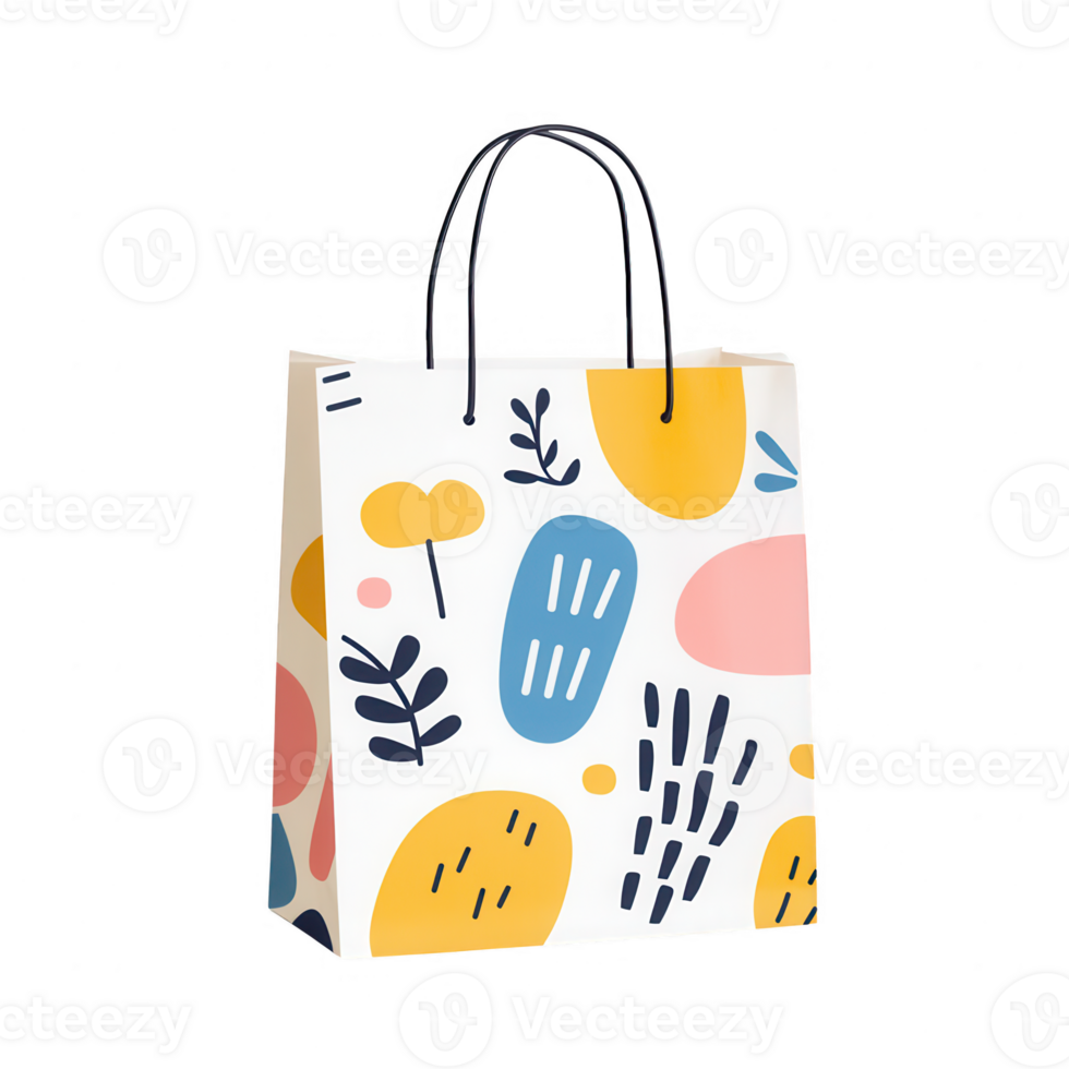 Colorful shopping bag adorned with modern abstract patterns for stylish outings. png