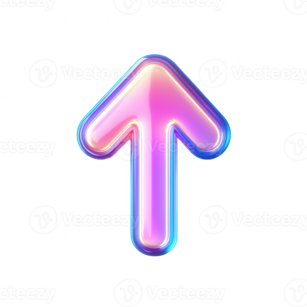 Colorful upward arrow symbolized with glow and gradient effects for design projects. png