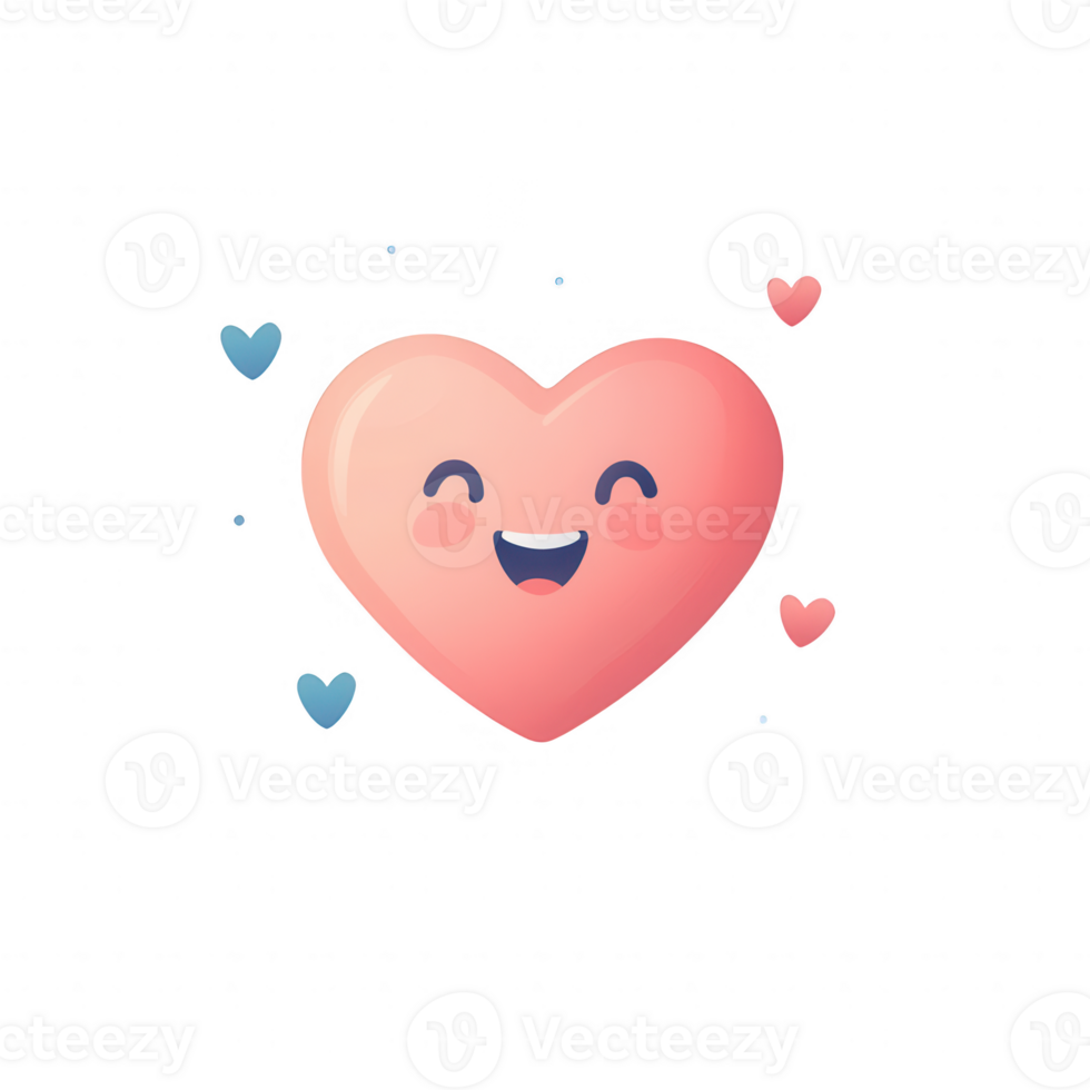 Cute smiling heart with smaller hearts on a vibrant background. png