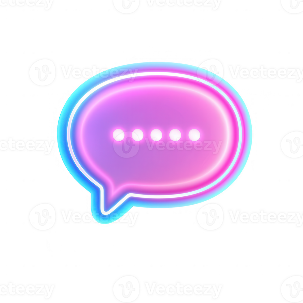 Digital neon chat bubble with glowing colors for modern communication themes. png