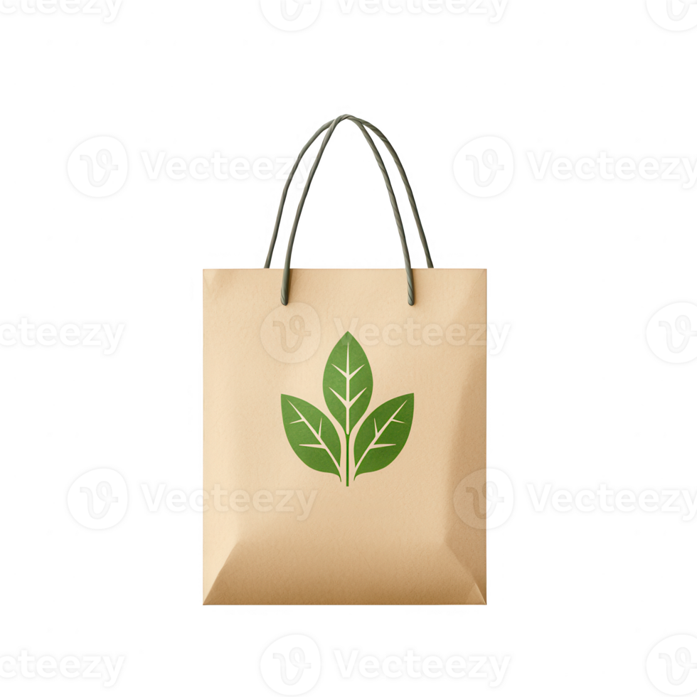 Eco-friendly shopping bag featuring a green leaf design, perfect for sustainable living. png