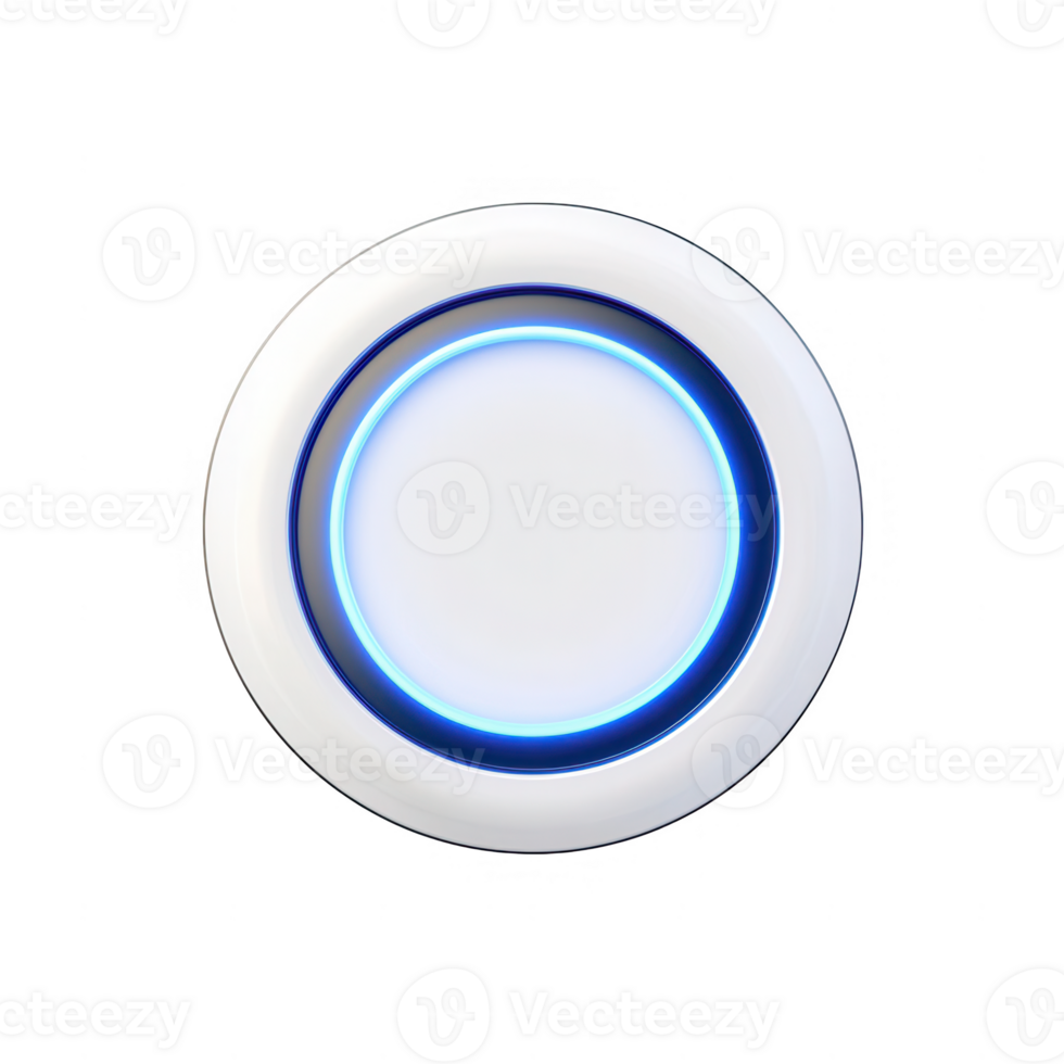 Modern design illuminated button with blue glow, symbolizing technology and innovation. png