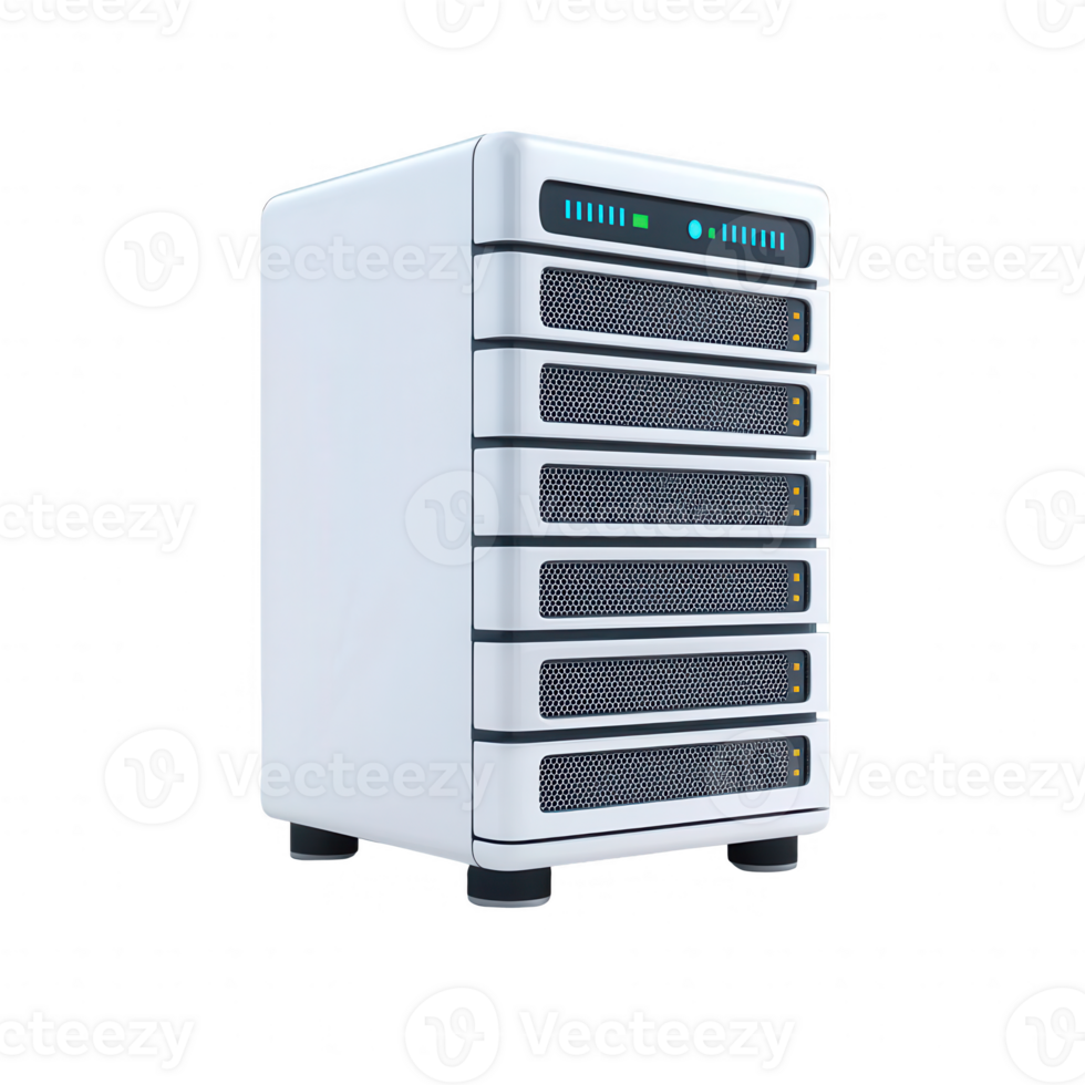 Modern data storage solution with sleek design and multiple hard drive bays. png