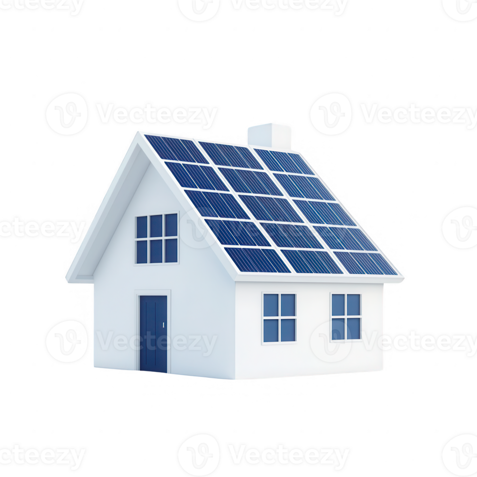 Modern house equipped with solar panels for sustainable energy use. png