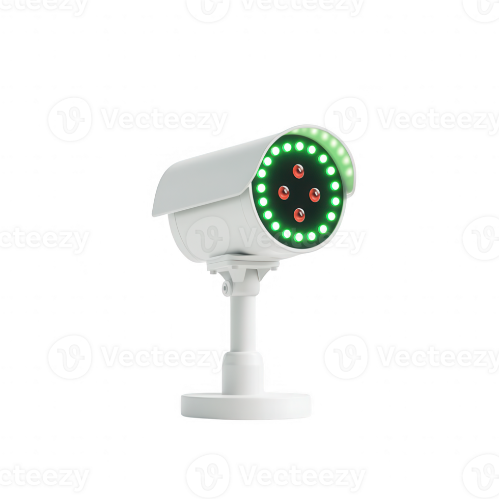 Modern security camera with vibrant LED indicators for improved surveillance. png