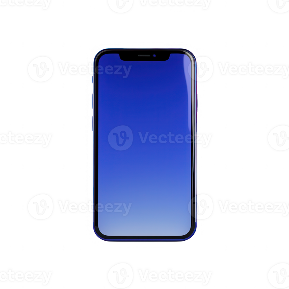 Modern smartphone with a sleek design and vibrant display in blue gradient. png