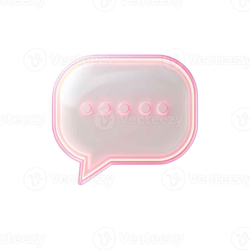 Neon speech bubble icon with a glossy finish and pink glowing edges, perfect for messaging. png